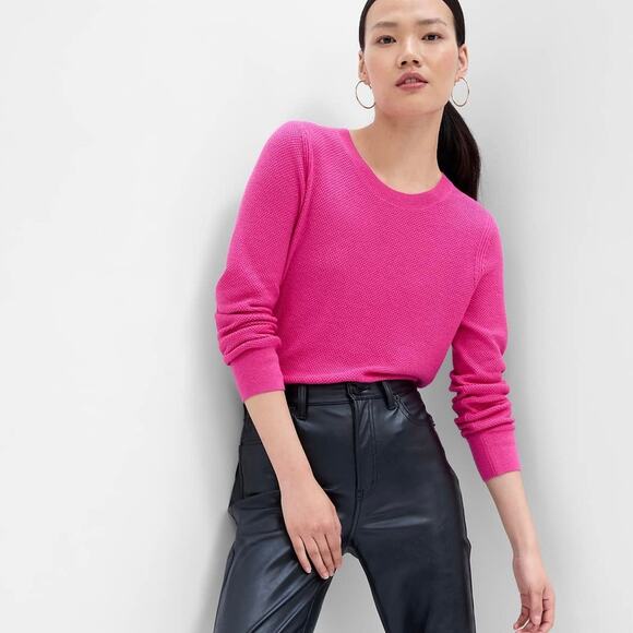 Gap Sweater Womens Large Pink Waffle Textured Preppy Classic Casual Basic Career - Picture 1 of 12